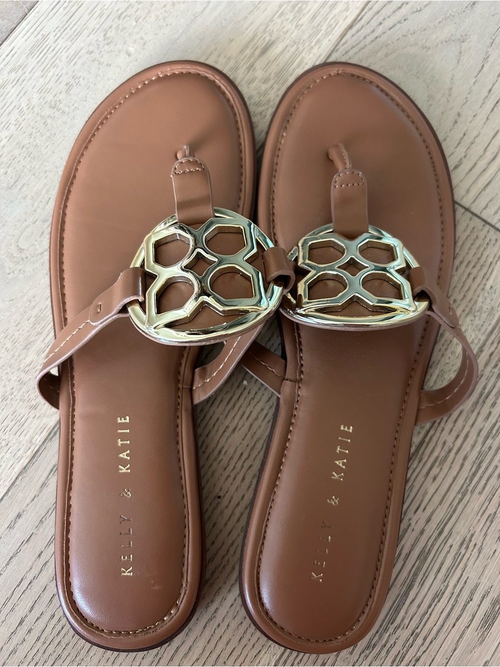 Kelly & Katie Brown Slide Sandals with Gold Accent